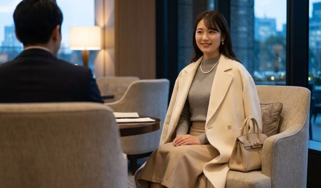 初対面の顔合わせで好印象を与える清楚なスタイル