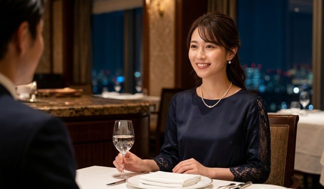 高級レストランでのディナーに映える華やかな配色